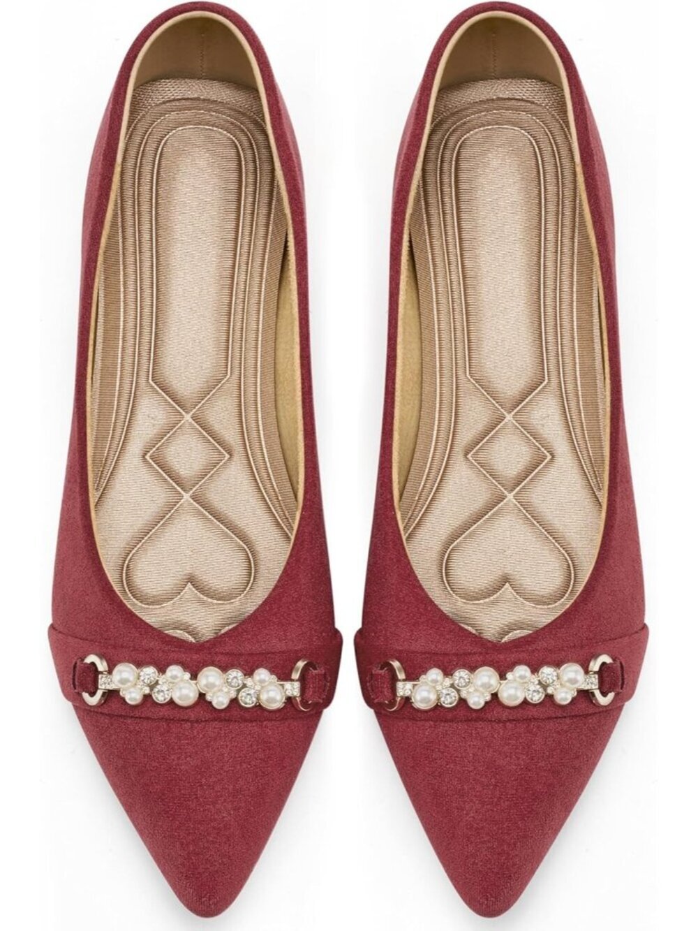 Women's Red Faux Suede Comfortable Slip On Fashion Ballet Flats Shoes for Work